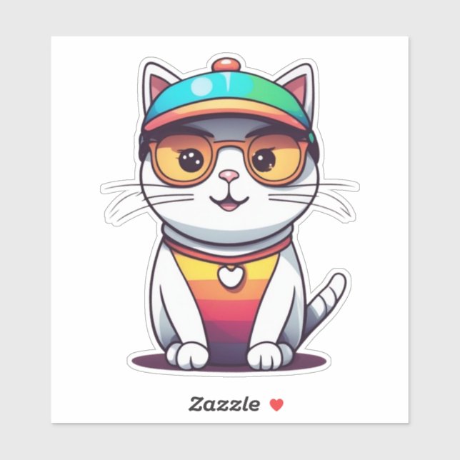 Cute Cat with Glasses And Hat-78196 (Sheet)