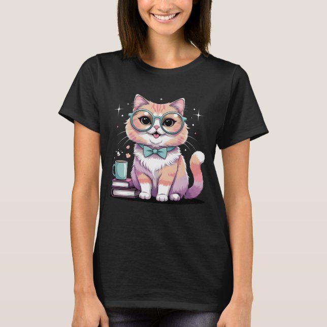 Cute Cat with Glasses – Kawaii Nerdy Kitty  T-Shirt (Front)