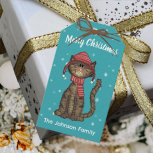 Cute Cat With Hat Christmas Holiday Custom Gift Tags