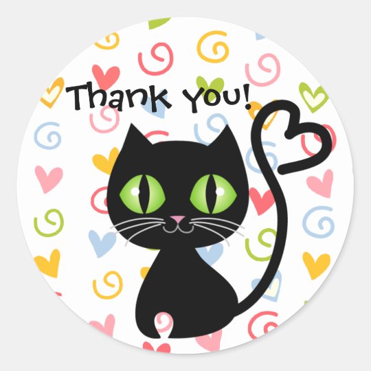 Cute Cat With Heart Tail Thank You Stickers Zazzle Ca