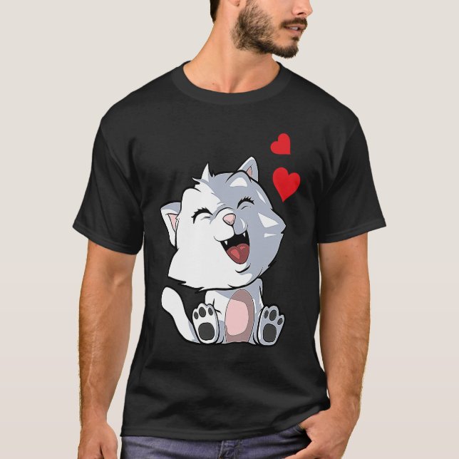 Cute Cat with Hearts  2 T-Shirt (Front)