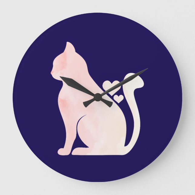 Cute Cat with Hearts Large Clock (Front)
