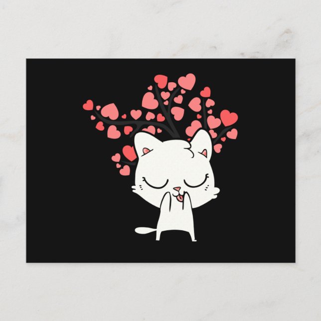 Cute Cat With Hearts Postcard (Front)