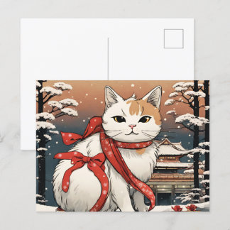cute cat with japanese temple for cat lovers postcard