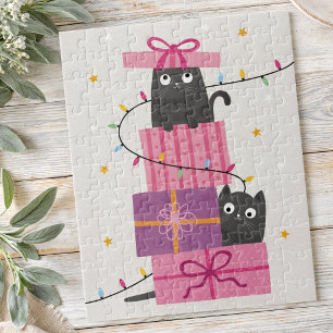 Cute cat with lights and Christmas gifts Jigsaw Puzzle