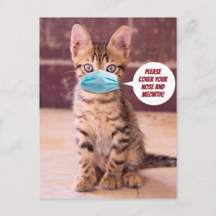 Cute Cat With Mask - Please Cover Your Meowth! Postcard