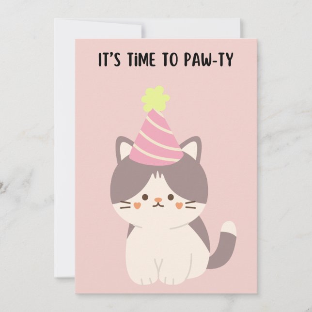 Cute cat with party hat birthday card (Front)