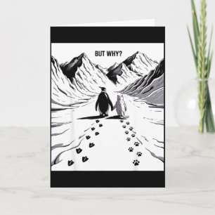Cute cat with penguin but why mountains for men card