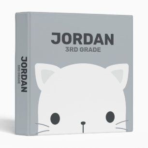 Cute Cat with Personalized Name 3 Ring Binder
