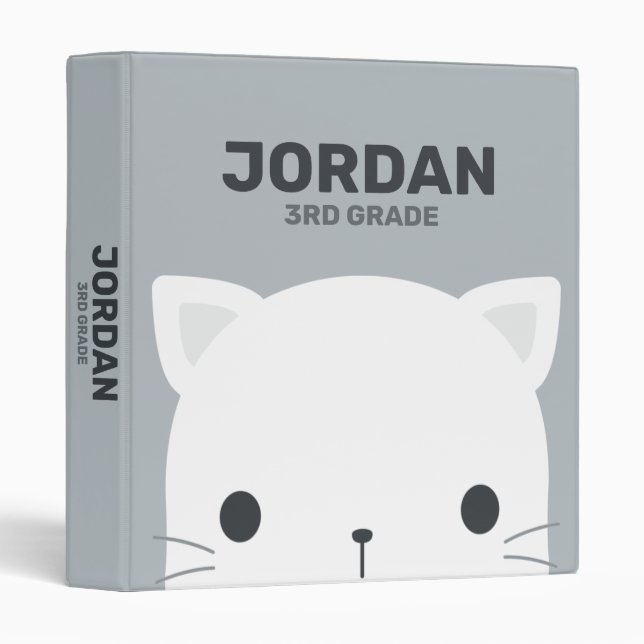 Cute Cat with Personalized Name 3 Ring Binder (Front/Spine)