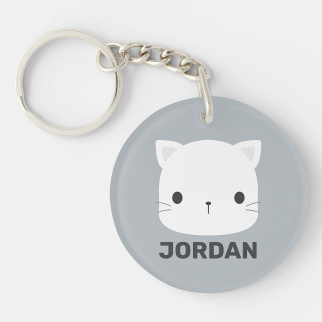 Cute Cat with Personalized Name Keychain (Front)