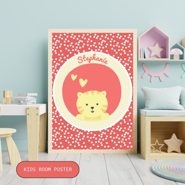 Cute Cat with Polkadots Fun Kids Bedroom Poster (Creator Uploaded)