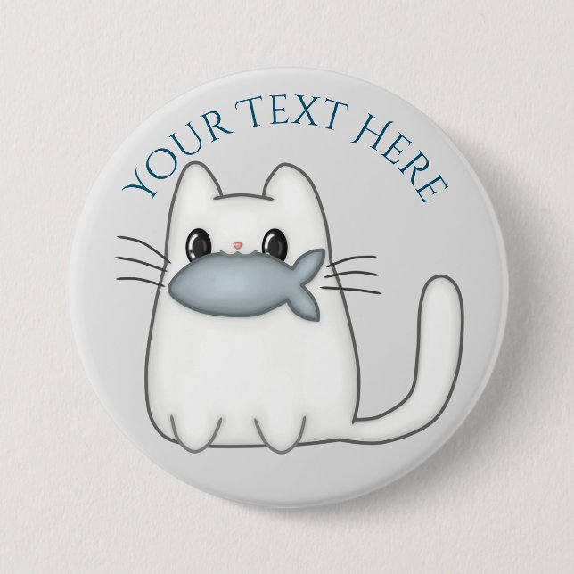 Cute Cat with Prize Fish 3 Inch Round Button (Front)