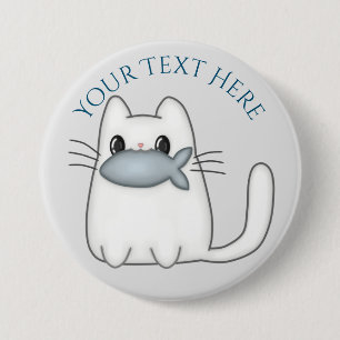 Cute Cat with Prize Fish 3 Inch Round Button