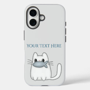 Cute Cat with Prize Fish iPhone 16 Case