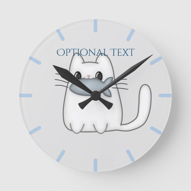 Cute Cat with Prize Fish Round Clock (Front)