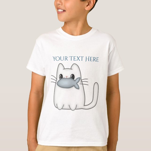 Cute Cat with Prize Fish T-Shirt (Front)