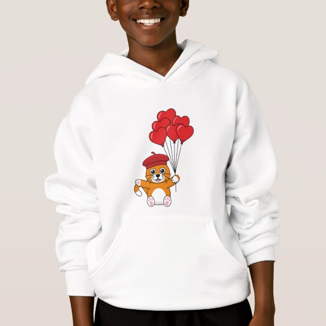 Cute Cat with Red Heart Balloons (Front)