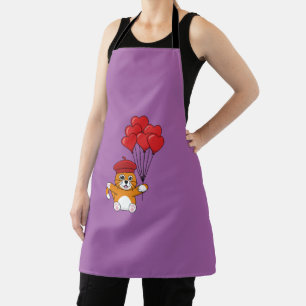 Cute Cat with Red Heart Balloons Apron