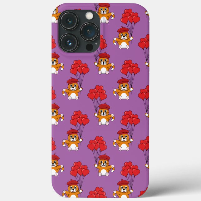 Cute Cat with Red Heart Balloons Case-Mate iPhone Case (Back)
