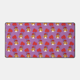 Cute Cat with Red Heart Balloons Desk Mat