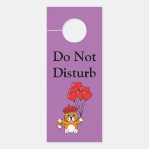 Cute Cat with Red Heart Balloons Door Hanger