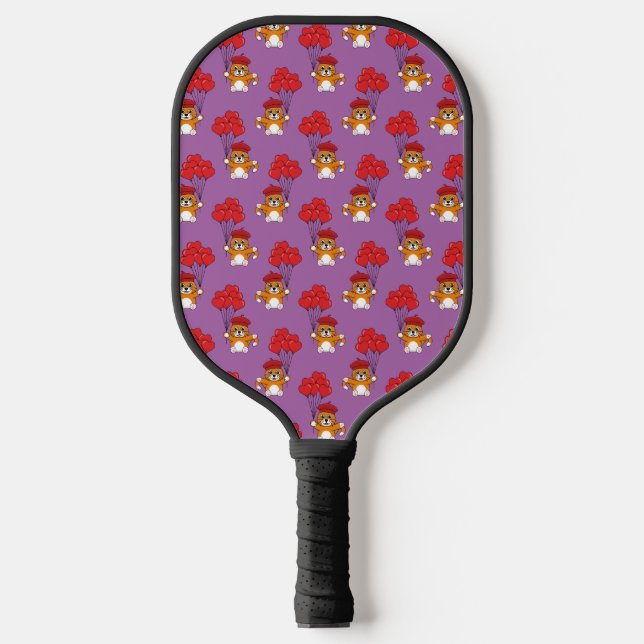 Cute Cat with Red Heart Balloons Pickleball Paddle (Front)