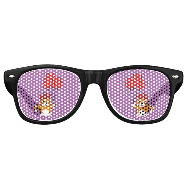 Cute Cat with Red Heart Balloons Retro Sunglasses (Front)