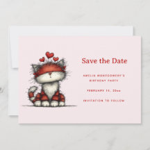 Cute Cat with Red Love Hearts