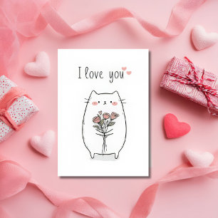 Cute Cat with Roses Valentine`s Day Card 