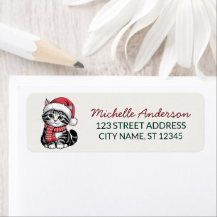 Cute Cat with Santa Hat Christmas Return Address