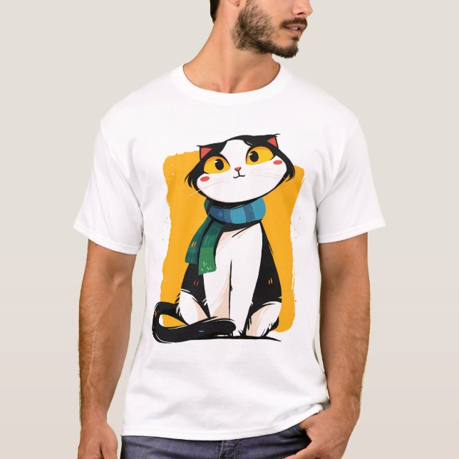 Cute Cat with Scarf T-Shirt (Front)