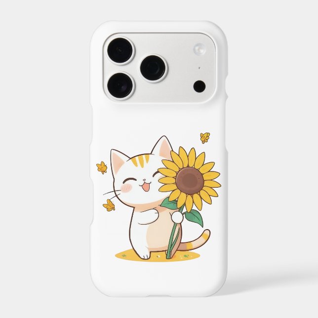 Cute Cat with Sunflower Kawaii Design (Back)