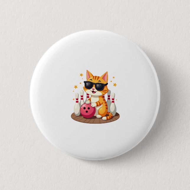 Cute Cat With Sunglasses Cat Playing Bowling For m 2 Inch Round Button (Front)