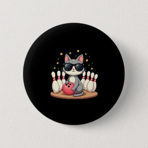Cute Cat With Sunglasses Cat Playing Bowling For m 2 Inch Round Button