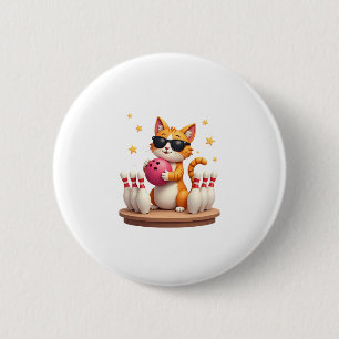 Cute Cat With Sunglasses Cat Playing Bowling For m 2 Inch Round Button