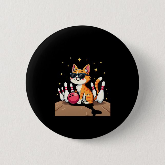 Cute Cat With Sunglasses Cat Playing Bowling For m 2 Inch Round Button (Front)