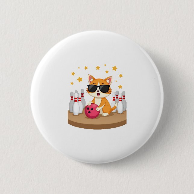 Cute Cat With Sunglasses Cat Playing Bowling For m 2 Inch Round Button (Front)