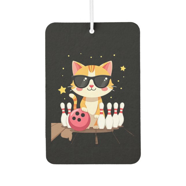 Cute Cat With Sunglasses Cat Playing Bowling For m Air Freshener (Front)
