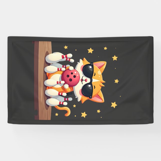 Cute Cat With Sunglasses Cat Playing Bowling For m Banner (Horizontal)