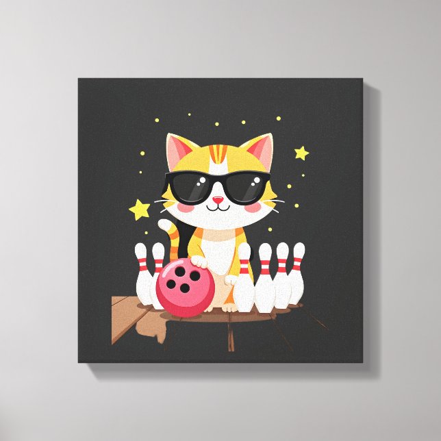 Cute Cat With Sunglasses Cat Playing Bowling For m Canvas Print (Front)