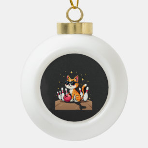 Cute Cat With Sunglasses Cat Playing Bowling For m Ceramic Ball Christmas Ornament