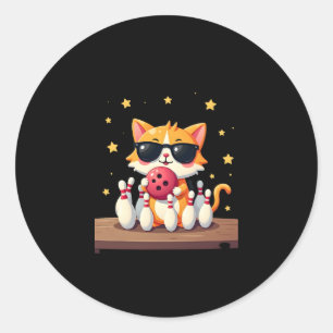 Cute Cat With Sunglasses Cat Playing Bowling For m Classic Round Sticker