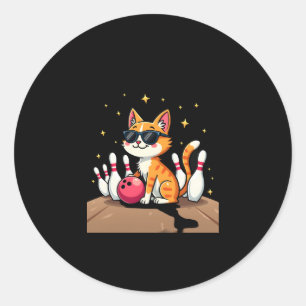 Cute Cat With Sunglasses Cat Playing Bowling For m Classic Round Sticker
