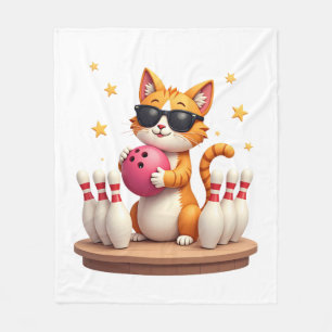 Cute Cat With Sunglasses Cat Playing Bowling For m Fleece Blanket