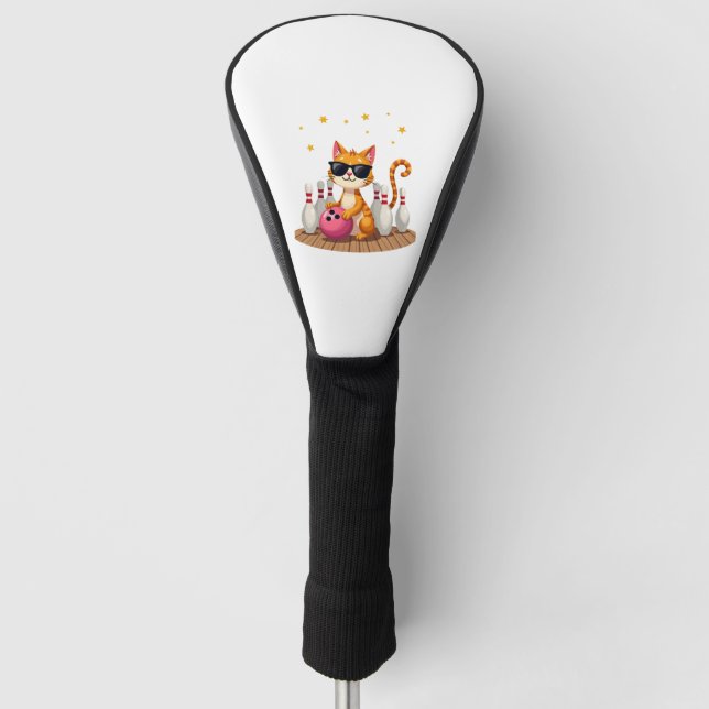 Cute Cat With Sunglasses Cat Playing Bowling For m Golf Head Cover (Front)