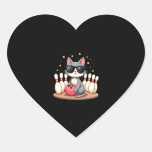 Cute Cat With Sunglasses Cat Playing Bowling For m Heart Sticker