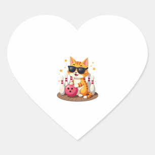 Cute Cat With Sunglasses Cat Playing Bowling For m Heart Sticker