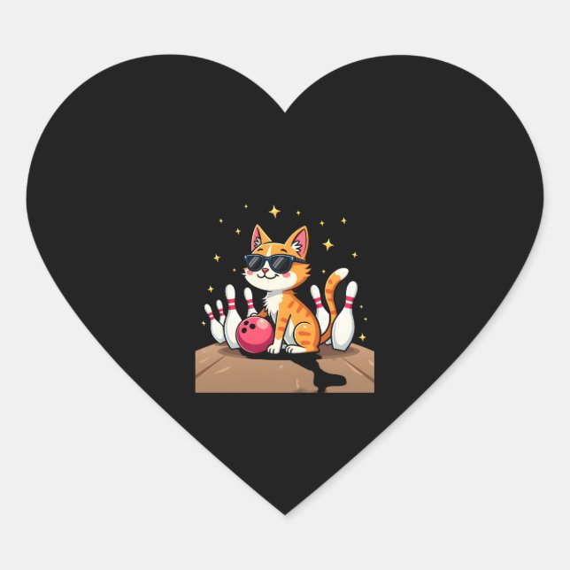 Cute Cat With Sunglasses Cat Playing Bowling For m Heart Sticker (Front)