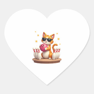 Cute Cat With Sunglasses Cat Playing Bowling For m Heart Sticker